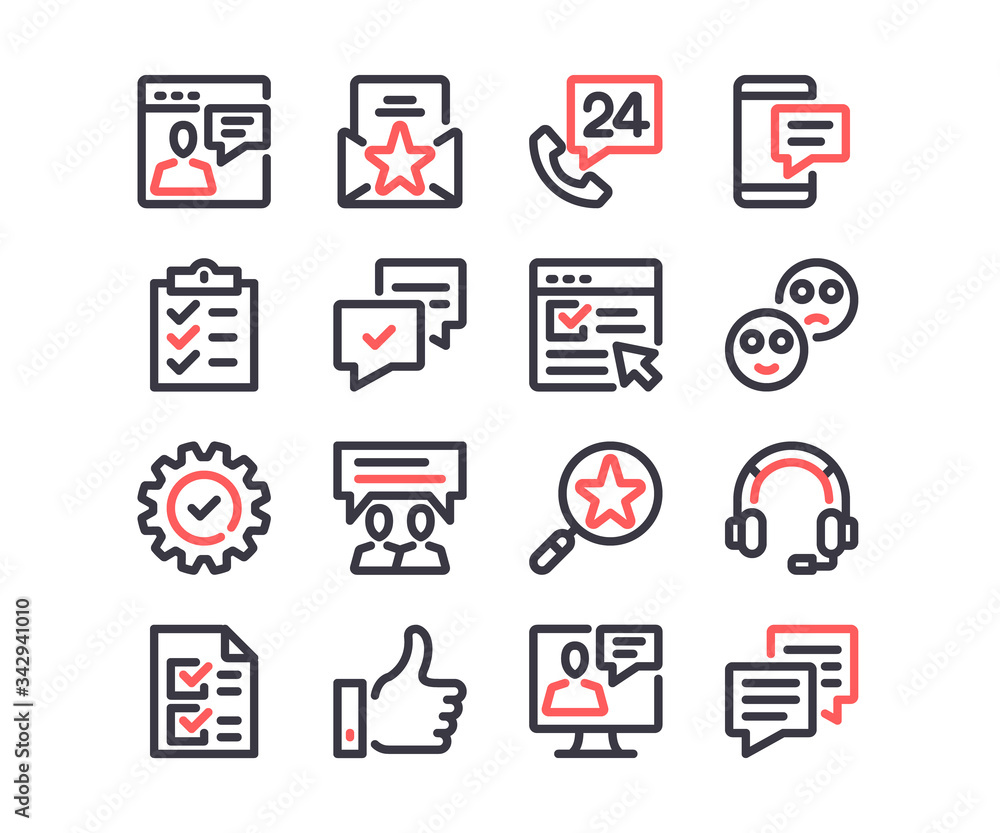 Poster customer service line icons set. customer support, call center, technical support concepts. outline 