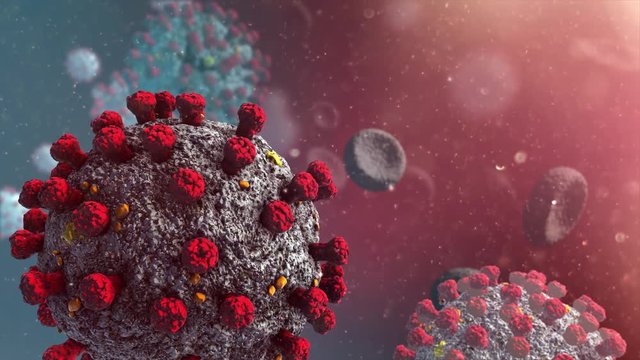 Coronavirus (covid-19) with dead Human cells- macro look 
Corona virus medical animation. The virus model is realistic
