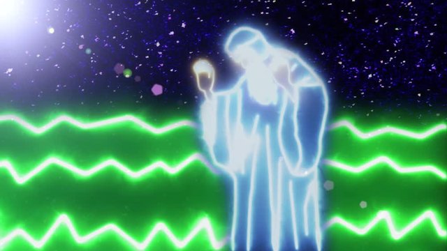 Profeta Enoch adorando a Dios, Ilustración animada estilo Neon