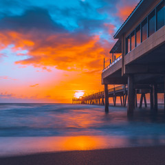 beautiful sunset bridge florida ocean water sea horizon landscape summer sky clouds nature silhouette sun prints coast sand sunrise