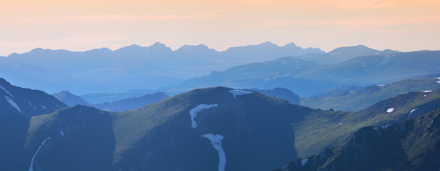 Sunset in the mountains, panorama landscape, natural backgrounds