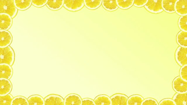 frame of fruit and lemons on a yellow background