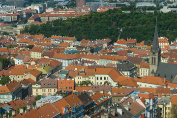 Fototapeta na wymiar View of Prague from Zizkow Television Tower. Prague - the capital of the Czech Republic.