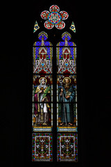 Stained glass window of St. Ludmila Church (St. Ludmila of Bohemia). Prague. Czech Republic.