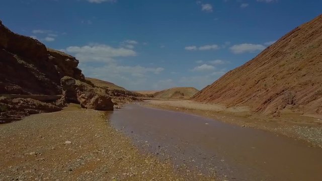 aerial view , river on sahara desert Morocco 