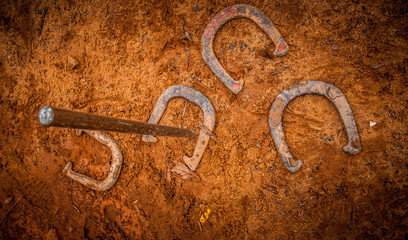 Horseshoes game pit in Georgia clay. © Michael Sierdzinski
