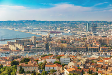 Fototapeta na wymiar Marseille France city skyline at Vieux Port