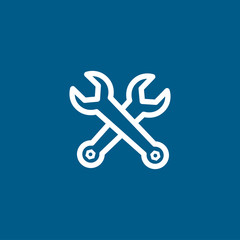 Wrench Crossed Line Blue Icon On White Background. Blue Flat Style Vector Illustration
