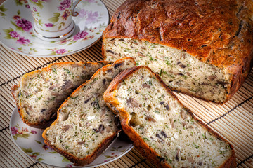baked pie with sliced slices in the foreground closeup