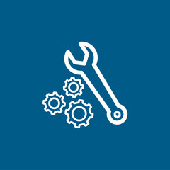 Gear And Wrench Line Blue Icon On White Background. Blue Flat Style Vector Illustration