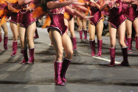 Low Section Of Female Performers On Street During Carnival In Madeira