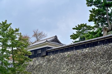 Fototapeta na wymiar 青空バックにそびえるお城の櫓＠島根