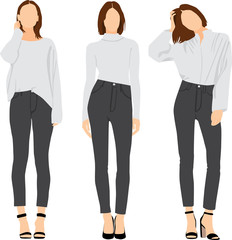 Set of 3 fashion illustrations classy woman 