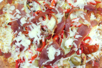 close up of a home made pizza 