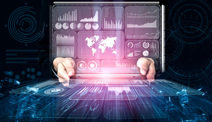 Data Analysis for Business and Finance Concept. Graphic interface showing future computer...