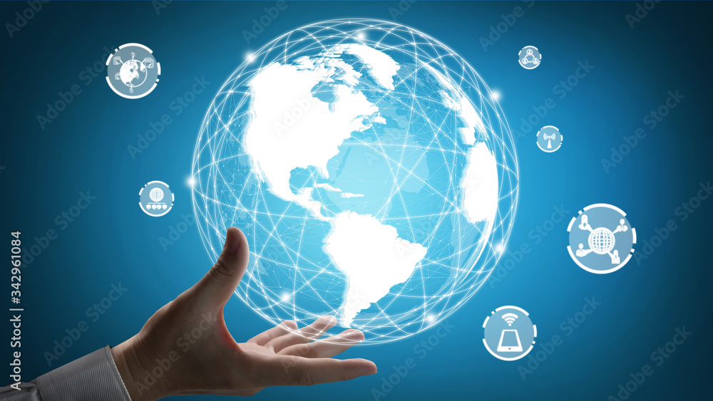 Poster the modern creative telecommunication and internet network connect in smart city. concept of 5g wire