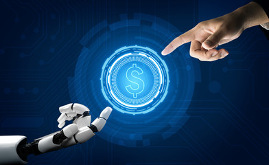 3D Rendering futuristic robot technology development, artificial intelligence AI, and machine...