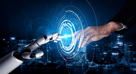 3D rendering artificial intelligence AI research of robot and cyborg development for future of...