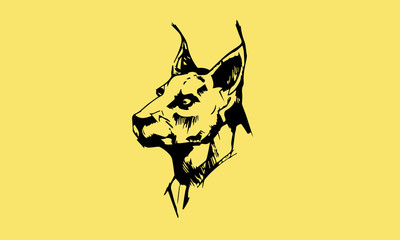 Lynx cat original sihlouette on yellow background in vector