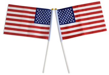 American flags isolated on white background with clipping path