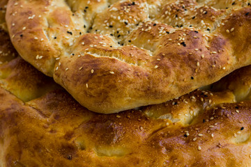 Close-up taken of Fresh,Ramadan Breads in stack,horizontal view