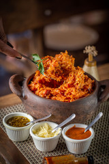 Spiced rice with sausage and cheese