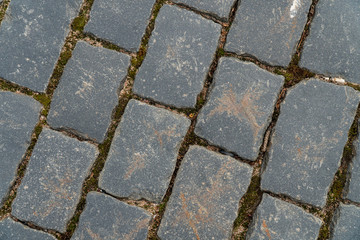 Background image of texture of a pedestrian road paved with paving stones