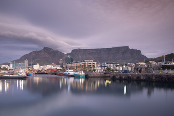 Tranquil Harbor View of table mountain from waterfront in Cape Town