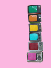 Set of old television on pink background. This has clipping path.