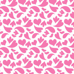 Abstract pink color love shape seamless pattern vector on white background for tile, wall design.