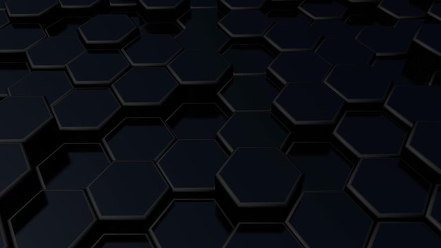 Minimalist geometric hexagon abstract background. Black futuristic pattern of abstract wave animation. Geometric motion background. 3D Render of animation.