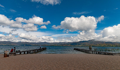 Fototapeta premium Bridge or jetty in Laguna de Tota
