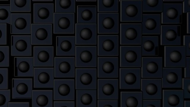 Minimalist cubic and sphere geometric abstract background. Black minimal pattern of abstract wave animation. Geometric motion background. 3D Render of animation.