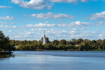 Fototapeta na wymiar Landscape with river and Temple on the far Bank