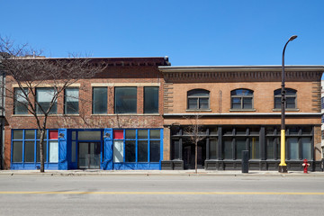 Empty storefronts on empty city street in northern city USA during Covid 19