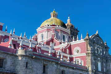 Fototapeta na wymiar Yellow Dome Facade Puebla Cathedral Mexico