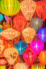 Paper lanterns on the streets of old Asian town, Hoi An, Vietnam