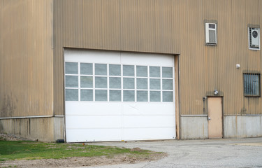 external view of garage door in old warehouse