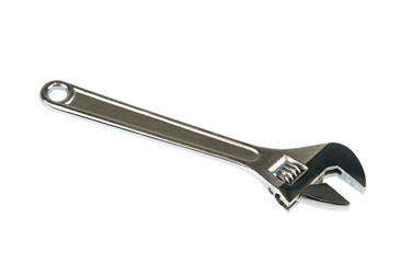 single steel wrench isolated on white background