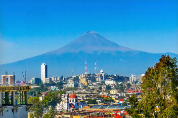 Overlook Buildings Volcano Mount Popocatepetl Puebla Mexico