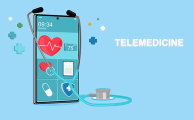 Telemedicine concept. Healthcare on mobile.Healthcare, finance and medical service. Vector illustration about telemedicine.