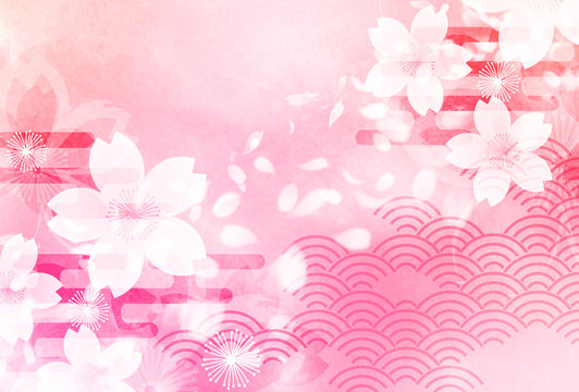 桜　和紙　水彩　背景