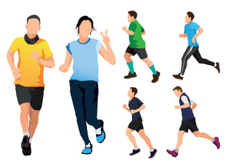 Running men and women sports background, Running vector illustration.	
