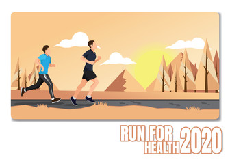 Running men and women sports background, Running vector illustration.	
