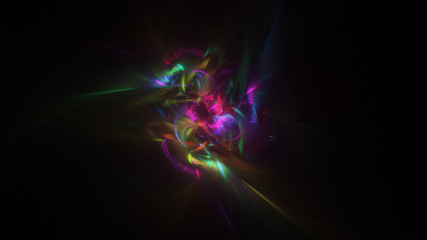 Abstract colorful purple and green glowing shapes. Fantasy light background. Digital fractal art. 3d rendering.