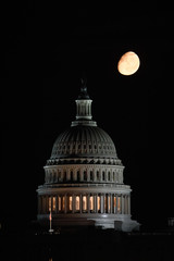 US Capitol dome at night.