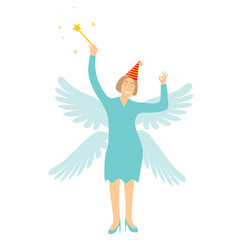 Magic Fairy. Fairytale fairy with wings and magic wand. Vector illustration.