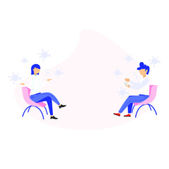 Social distancing, keep distance in public society people to protect from COVID-19 coronavirus. Man and woman keep a distance. Vector flat illustration on white background.