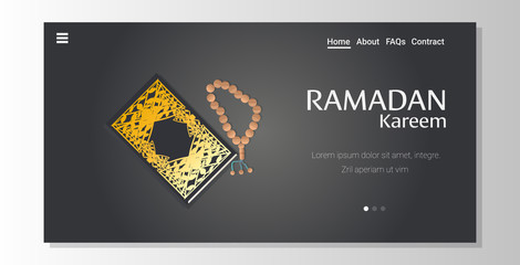 ramadan kareem holy month religion concept islamic quran and tasbih greeting card horizontal copy space vector illustration
