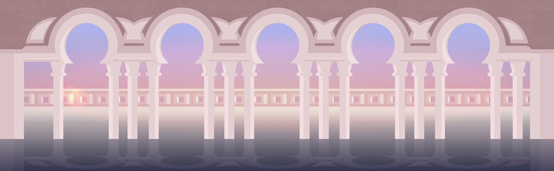 Fototapeta premium nabawi mosque building architecture exterior muslim religion concept horizontal flat vector illustration